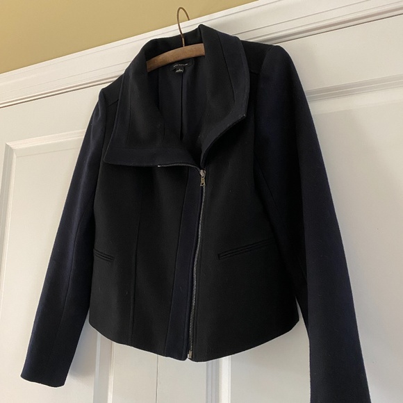 Ann Taylor Color Block Asymmetrical Wool Moto Coat - Picture 3 of 8